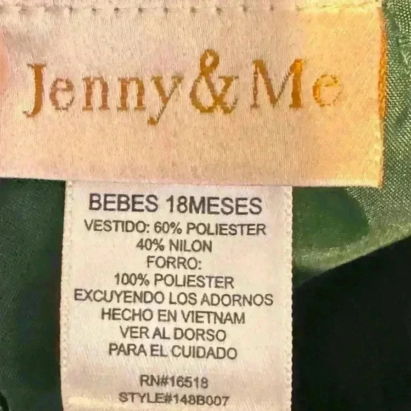 Jenny & Me Toddler Girls Green Floral Embroidery  Holiday Dress size 18 months - Picture 5 of 8